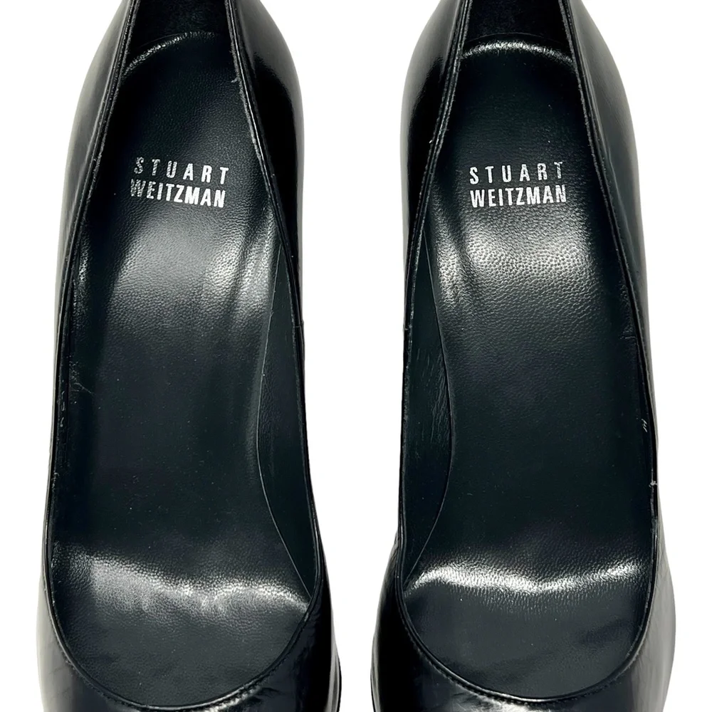 Stuart Weitzman women's black leather point toe pumps size 8 wide - Picture 5 of 16